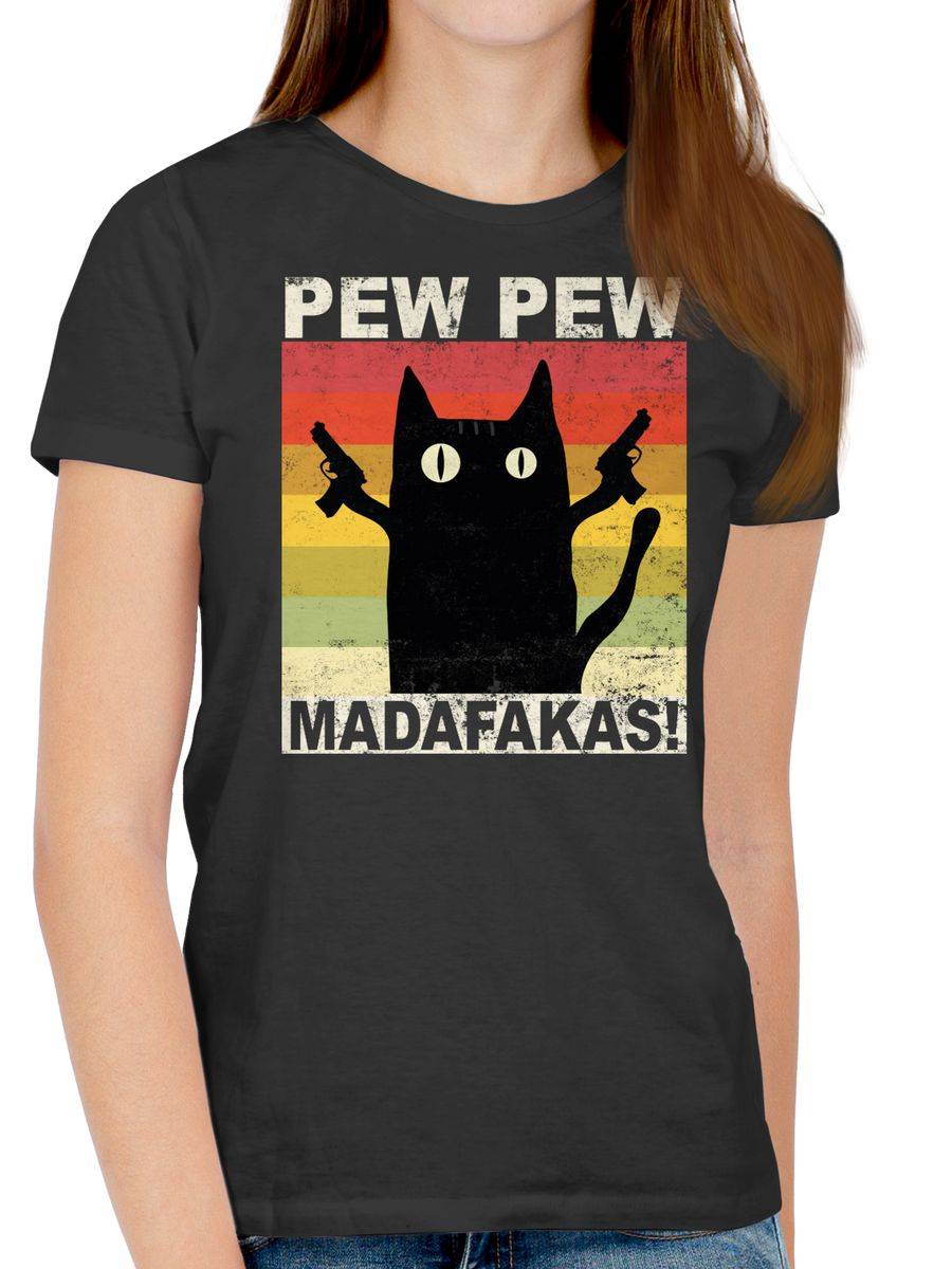 Shirtracer Pew Pew Madafakas Katze Vintage Hell Shirts & Mehr Shirtracer