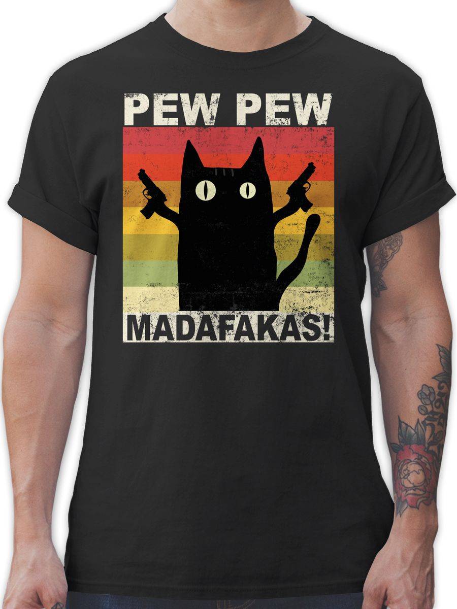 Shirtracer Pew Pew Madafakas Katze Vintage hell Shirts & Mehr Shirtracer