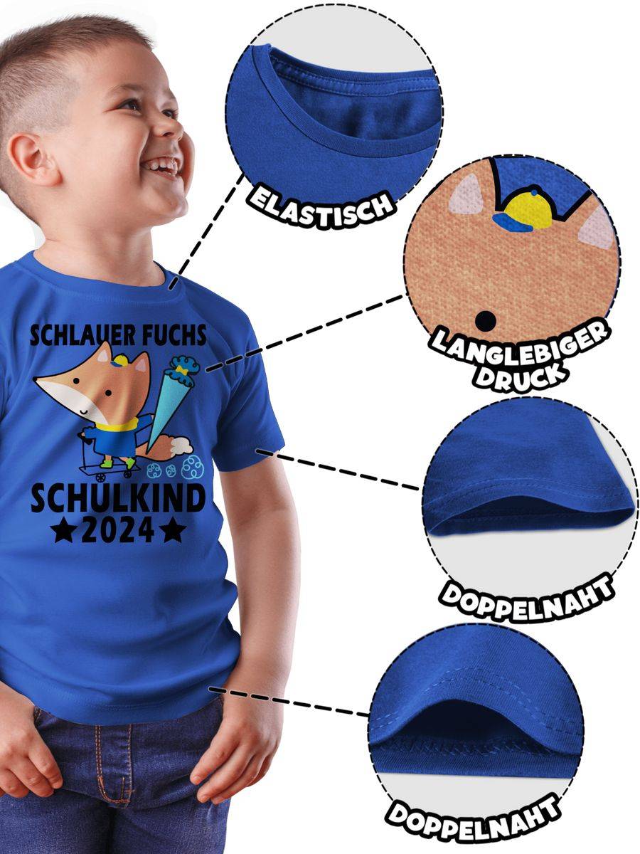 Shirtracer Schlauer Fuchs Schulkind 2024 - Schwarz: Tshirt Turnbeutel Shirtracer