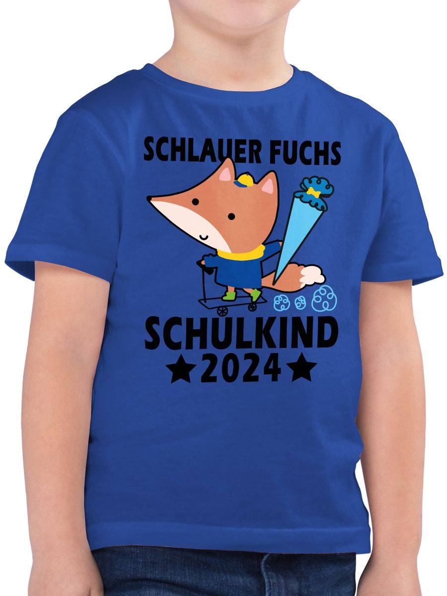 Shirtracer Schlauer Fuchs Schulkind 2024 - schwarz: Tshirt Turnbeutel Shirtracer