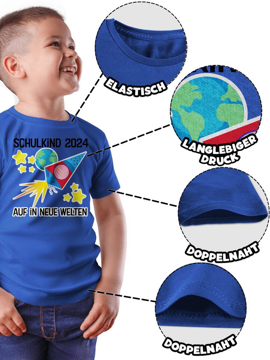Shirtracer Schulkind 2024 Auf In Neue Welten: Tshirt Turnbeutel Shirtracer