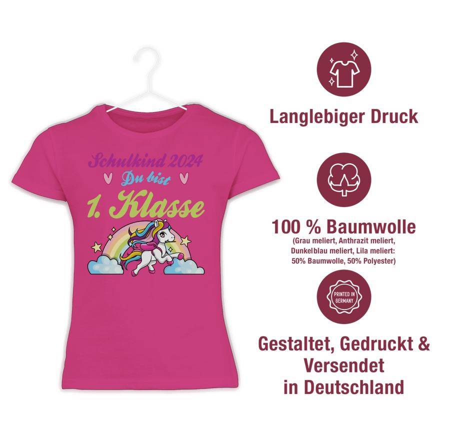Shirtracer Schulkind 2024 - Du Bist 1. Klasse Pferd Und Regenbogen: Tshirt Gym Bag Shirtracer