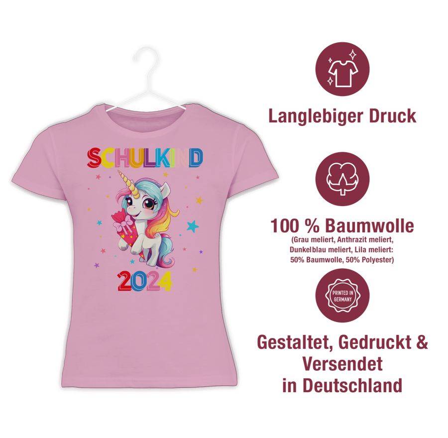 Shirtracer Schulkind 2024 Einhorn Unicorn Fabelwesen: Tshirt Rucksack Shirtracer