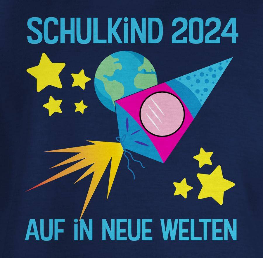 Shirtracer Schulkind 2024 I Auf In Neue Welten: T-Shirt Turnbeutel Shirtracer
