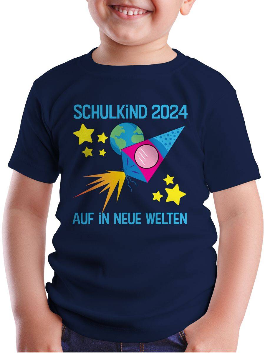 Shirtracer Schulkind 2024 I Auf In Neue Welten: T-Shirt Turnbeutel Shirtracer