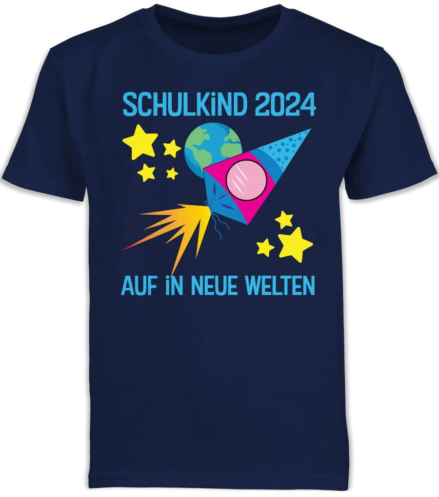 Shirtracer Schulkind 2024 I Auf in neue Welten: T-Shirt Turnbeutel Shirtracer