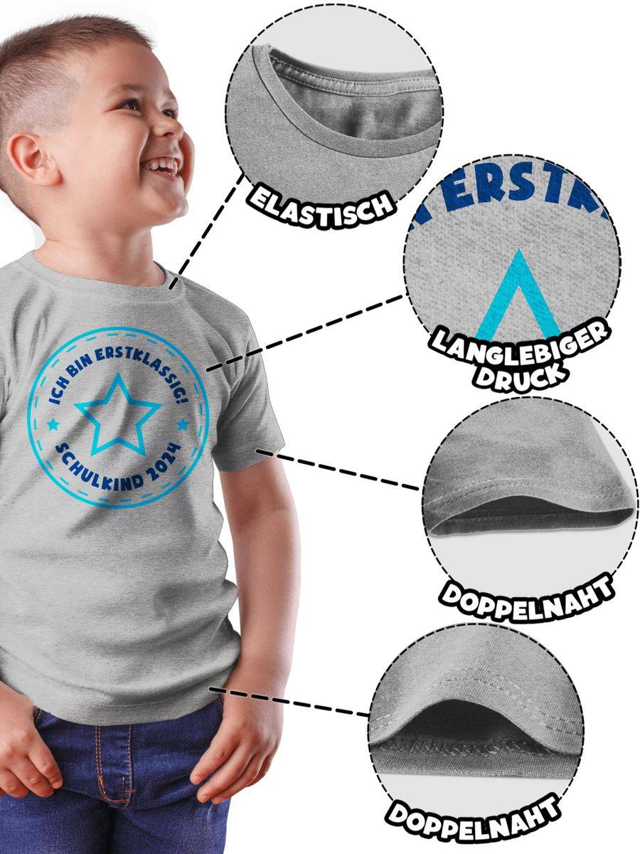 Shirtracer Schulkind 2024 Ich Bin Erstklassig Stern Blau: T-Shirt Gym Bag Shirtracer