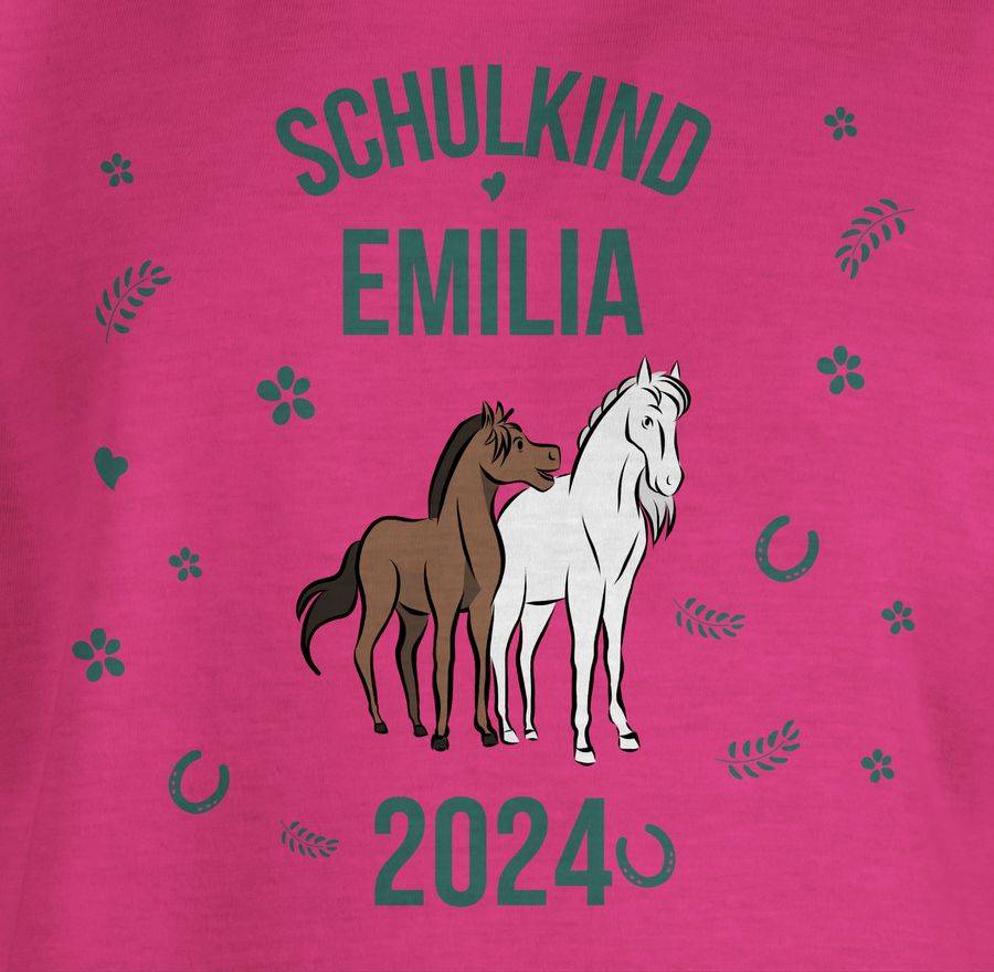 Shirtracer Schulkind 2024 - Name Und Pferde: Tshirt Turnbeutel Shirtracer