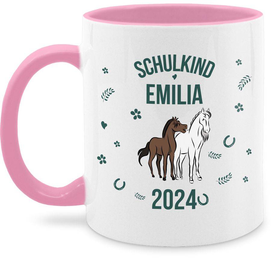 Shirtracer Schulkind 2024 - Name und Pferde: Tshirt Turnbeutel Shirtracer
