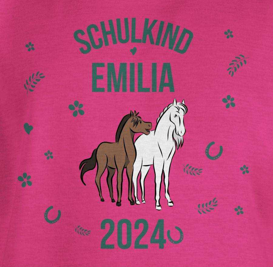 Shirtracer Schulkind 2024 - Name Und Pferde: Tshirt Turnbeutel Shirtracer