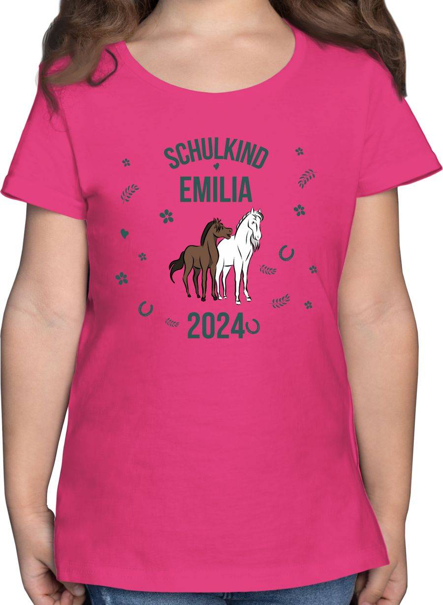 Shirtracer Schulkind 2024 - Name und Pferde: Tshirt Turnbeutel Shirtracer