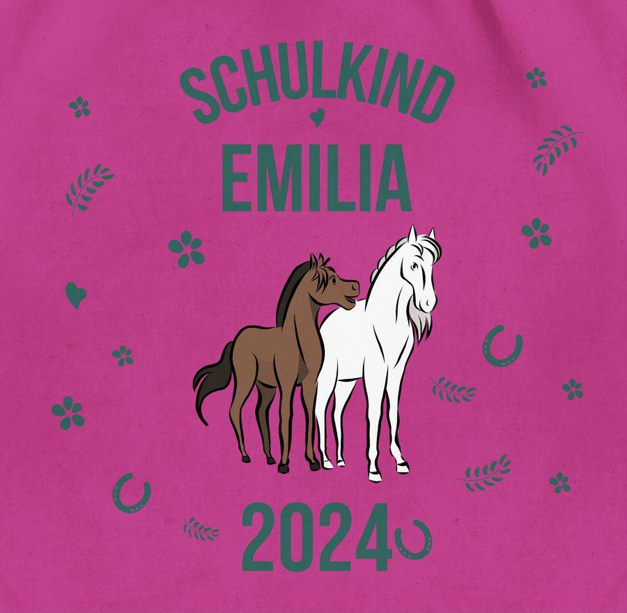 Shirtracer Schulkind 2024 - Name Und Pferde: Tshirt Turnbeutel Shirtracer