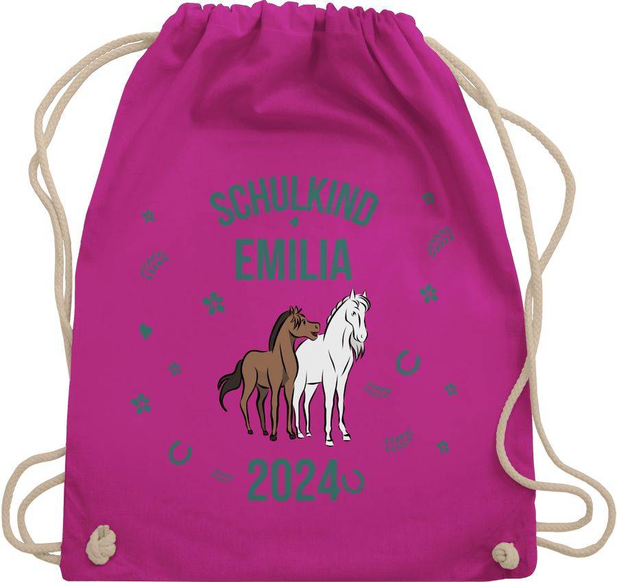 Shirtracer Schulkind 2024 - Name und Pferde: Tshirt Turnbeutel Shirtracer