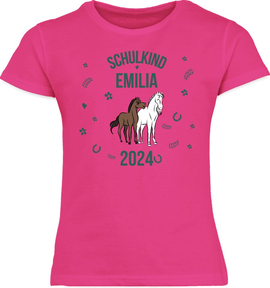 Shirtracer Schulkind 2024 - Name und Pferde: Tshirt Turnbeutel Shirtracer
