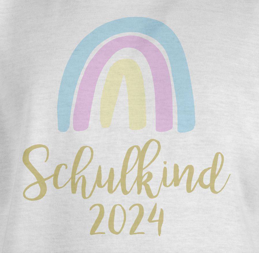 Shirtracer Schulkind 2024 Regenbogen Pastell / Gold: Tshirt Turnbeutel Shirtracer