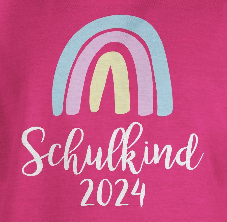 Shirtracer Schulkind 2024 Regenbogen Pastell / Weiß: Tshirt Turnbeutel Shirtracer