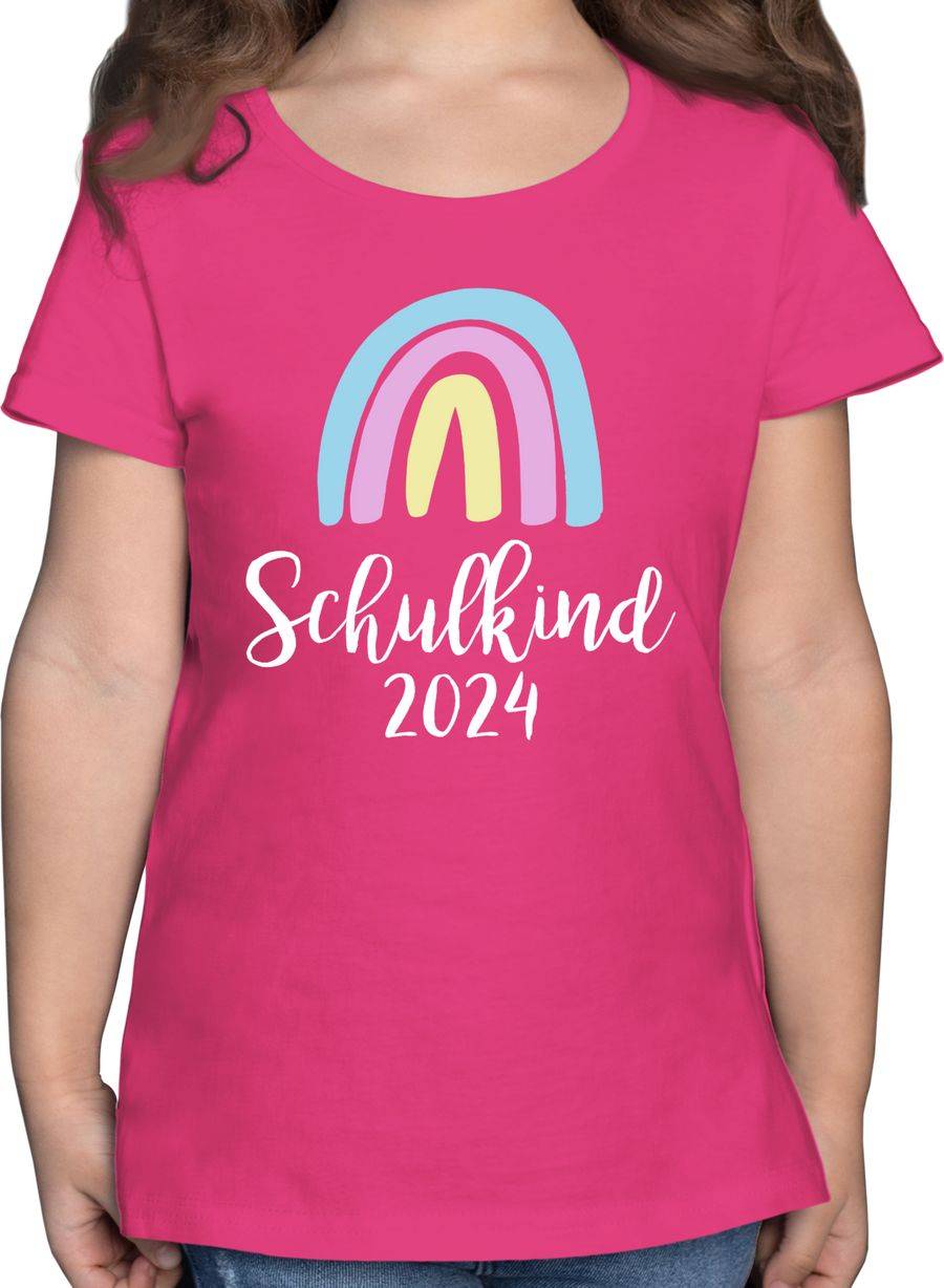Shirtracer Schulkind 2024 Regenbogen Pastell / Weiß: Tshirt Turnbeutel Shirtracer