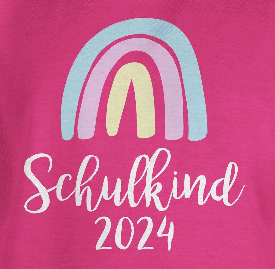 Shirtracer Schulkind 2024 Regenbogen Pastell / Weiß: Tshirt Turnbeutel Shirtracer