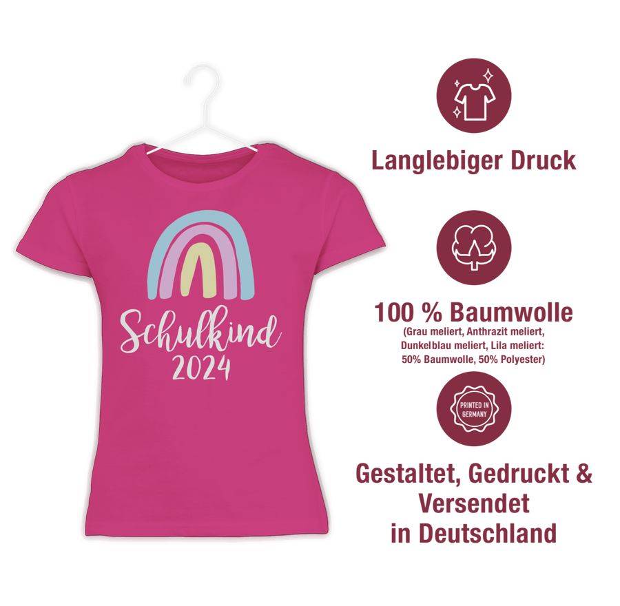 Shirtracer Schulkind 2024 Regenbogen Pastell / Weiß: Tshirt Turnbeutel Shirtracer