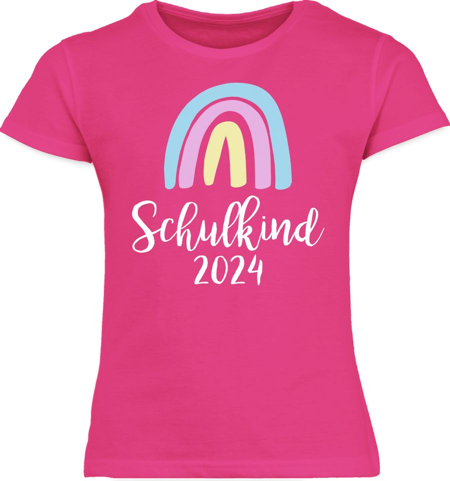 Shirtracer Schulkind 2024 Regenbogen Pastell / Weiß: Tshirt Turnbeutel Shirtracer