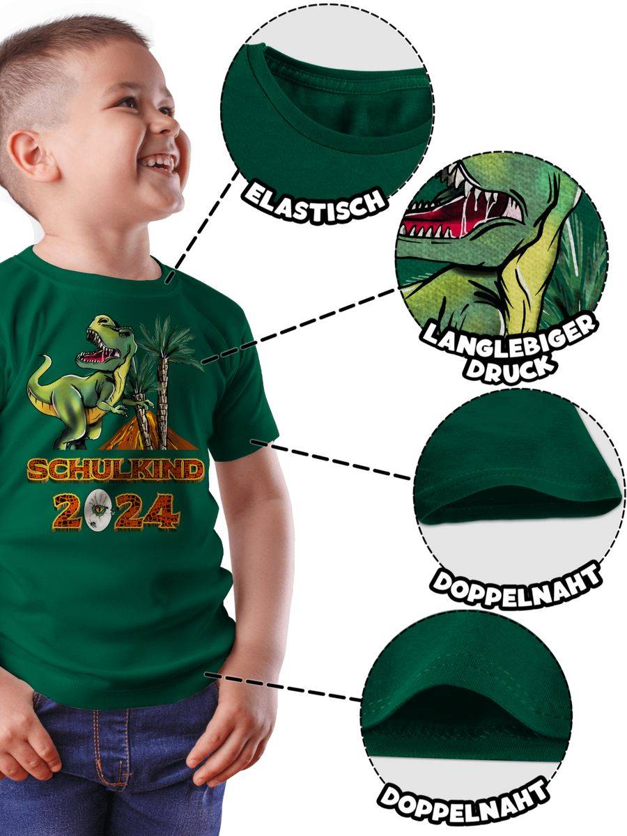 Shirtracer Schulkind 2024 T-Rex Dino Dinosaurier: T-Shirt Turnbeutel Shirtracer