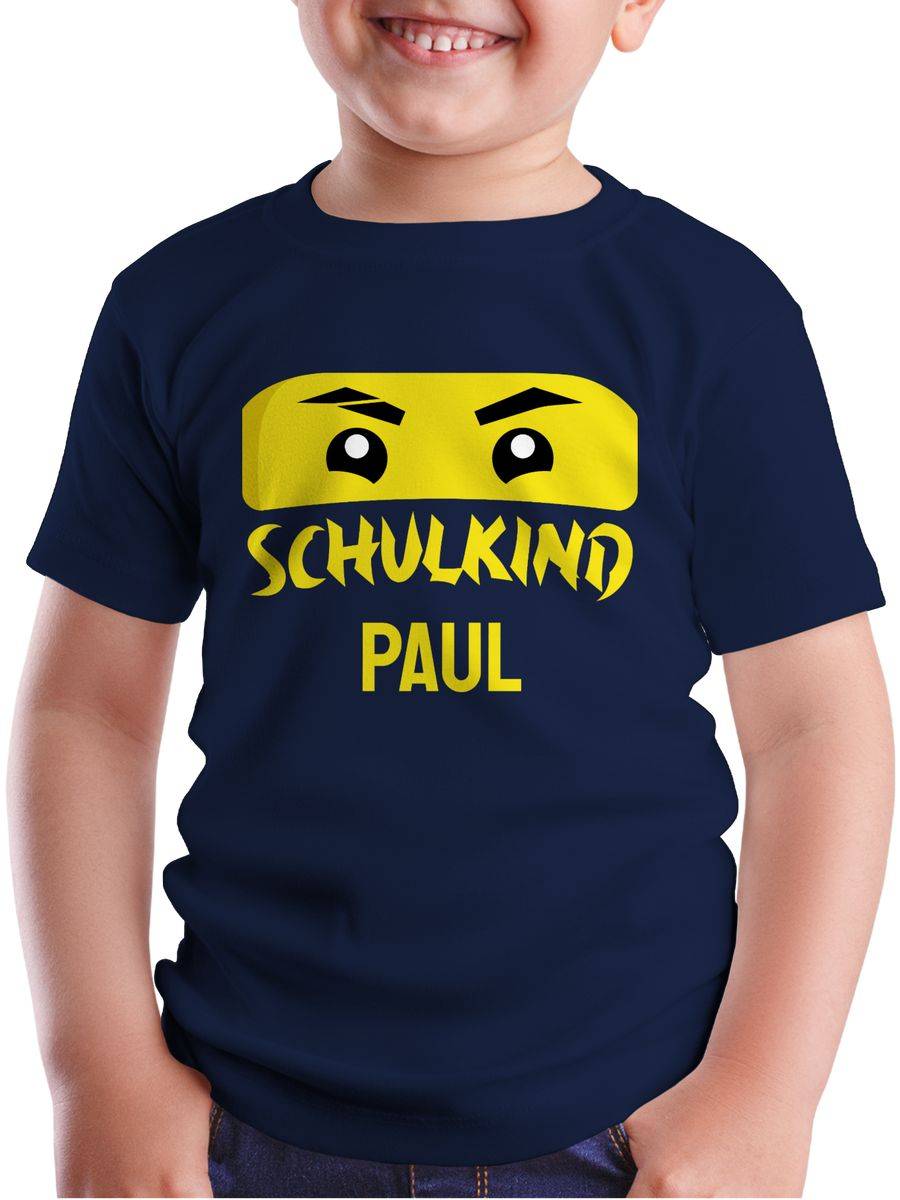 Shirtracer Schulkind Ninja - Gelber Schriftzug: T-Shirt Rucksack Shirtracer