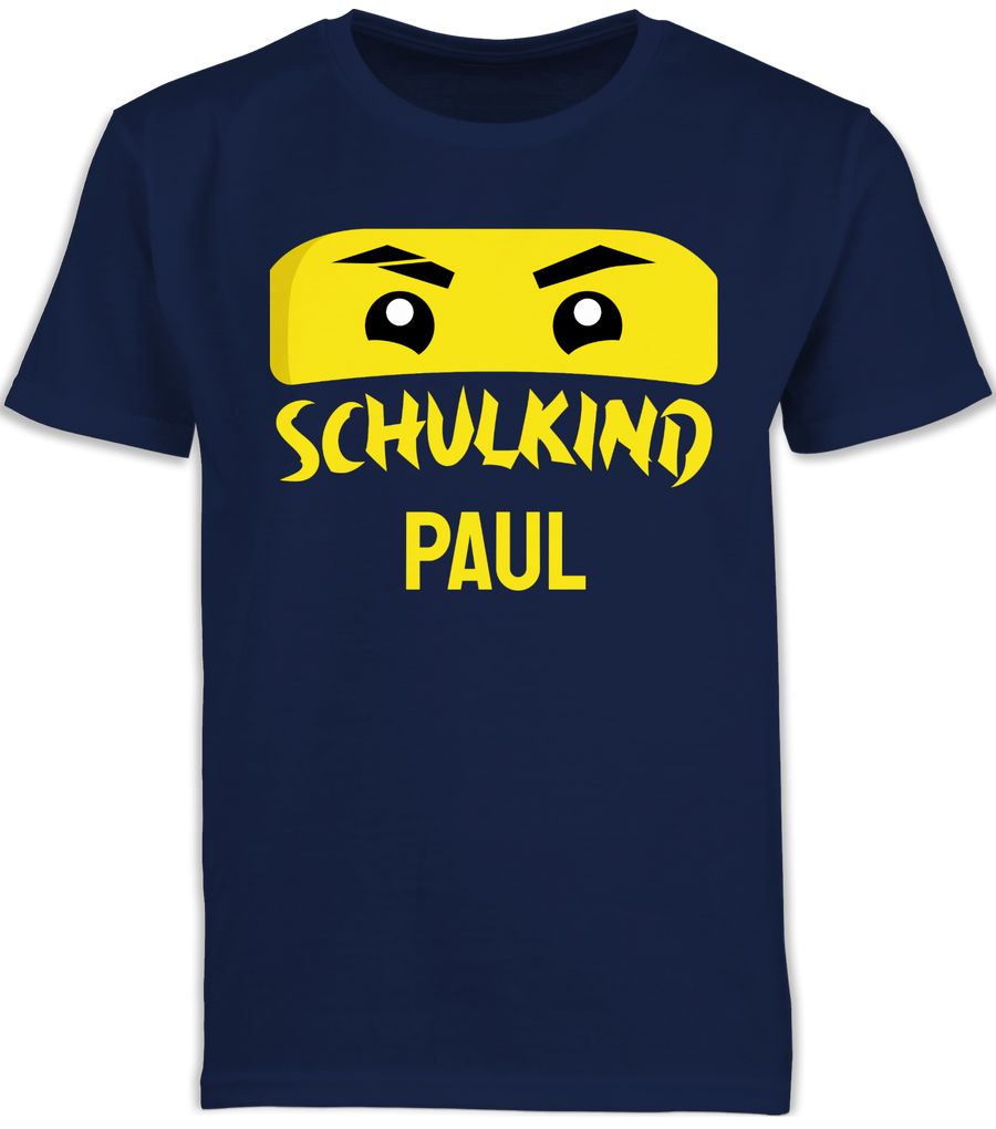 Shirtracer Schulkind Ninja - gelber Schriftzug: T-Shirt Rucksack Shirtracer