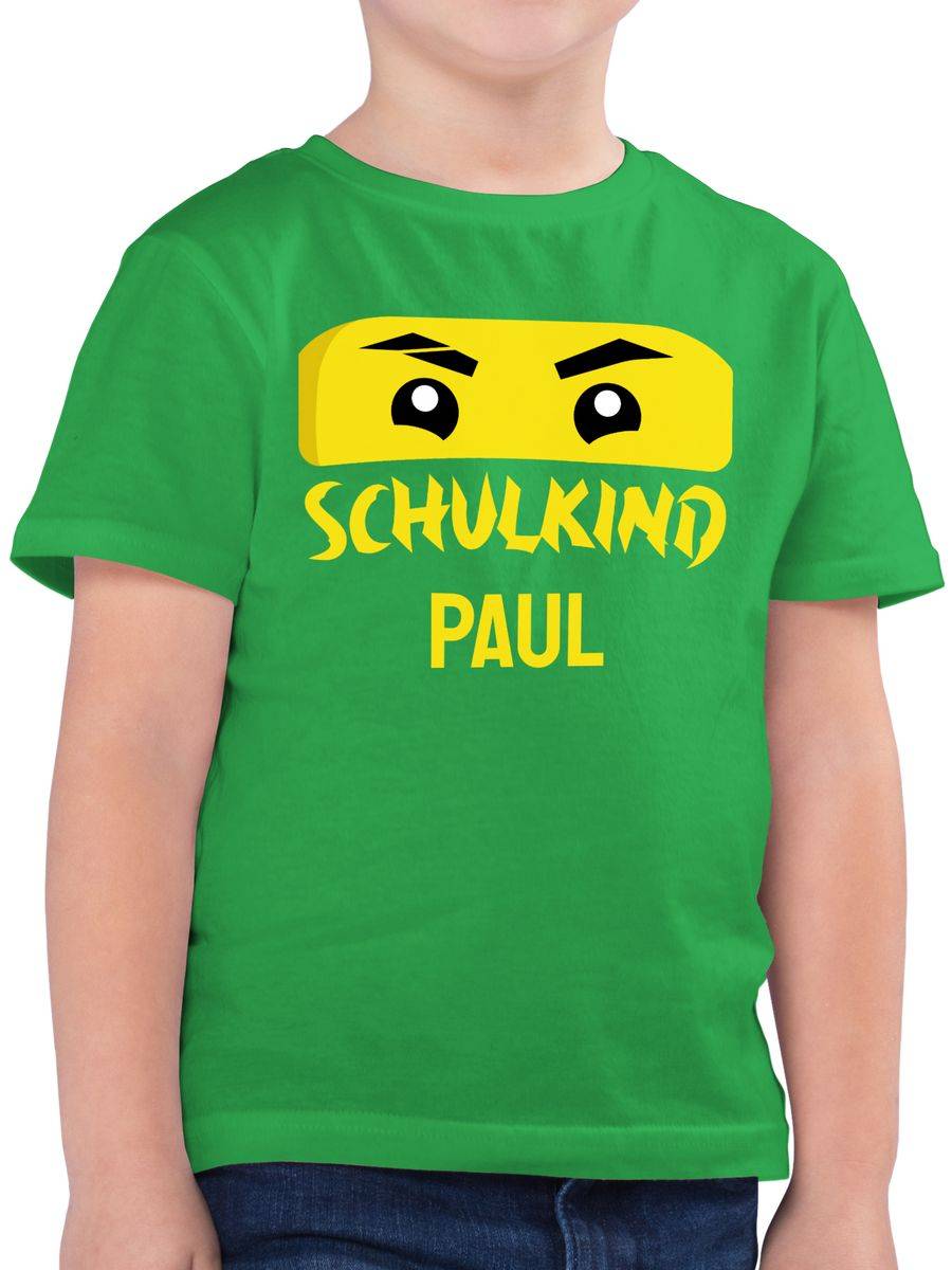 Shirtracer Schulkind Ninja - gelber Schriftzug: T-Shirt Rucksack Shirtracer