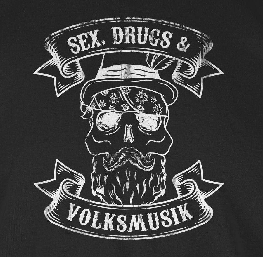 Shirtracer Sex Drugs Volksmusik Totenkopf: T-Shirt Turnbeutel Shirtracer