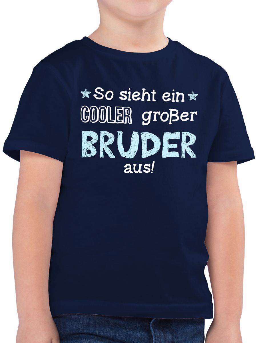 Shirtracer So sieht ein cooler großer Bruder aus weiß/blau: Tshirt Turnbeutel Shirtracer