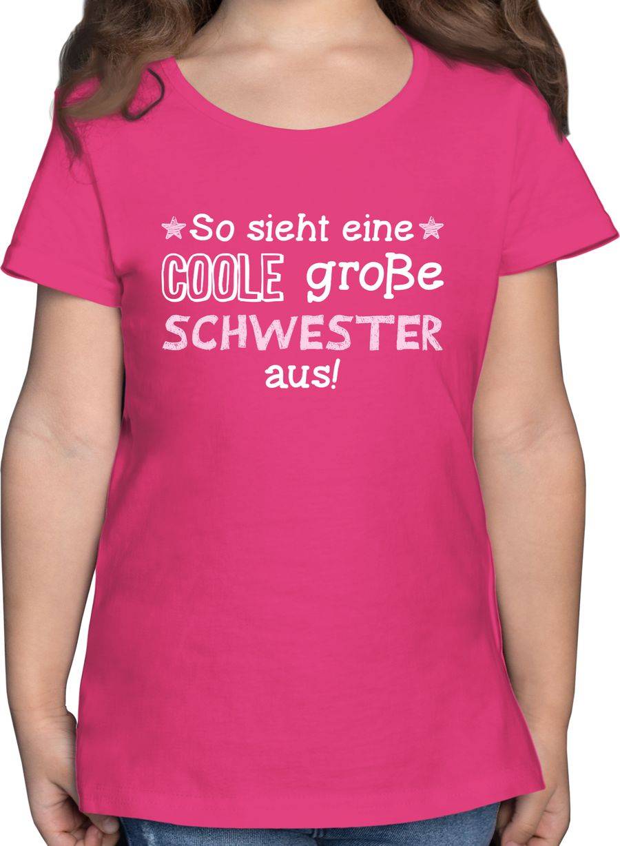 Shirtracer So sieht eine coole große Schwester aus weiß/rosa: T-Shirt Turnbeutel Shirtracer