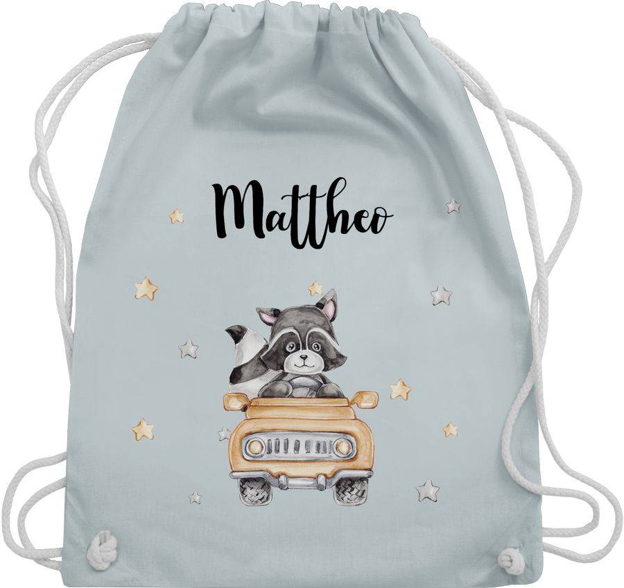 Shirtracer Süßer Waschbär Rennfahrer Motiv Baby: T-Shirt Rucksack Shirtracer