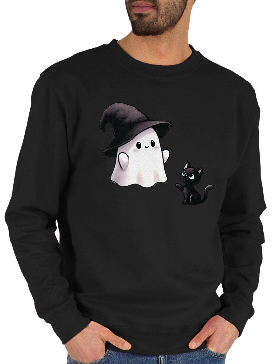 Shirtracer Süßes Geister Motiv mit Katze Halloween Katzenmotiv Shirtracer