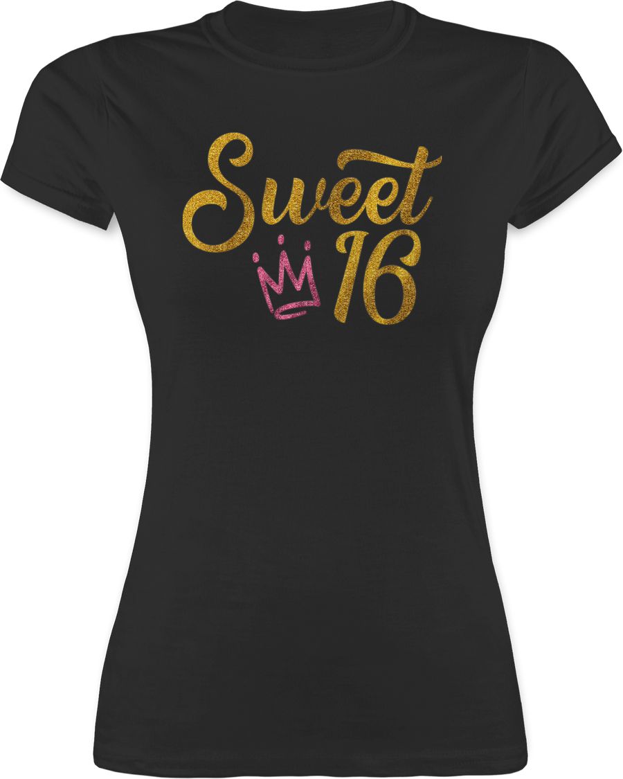 Shirtracer Sweet Sixteen Glitzer Optik mit Krone Shirts & Mehr Shirtracer