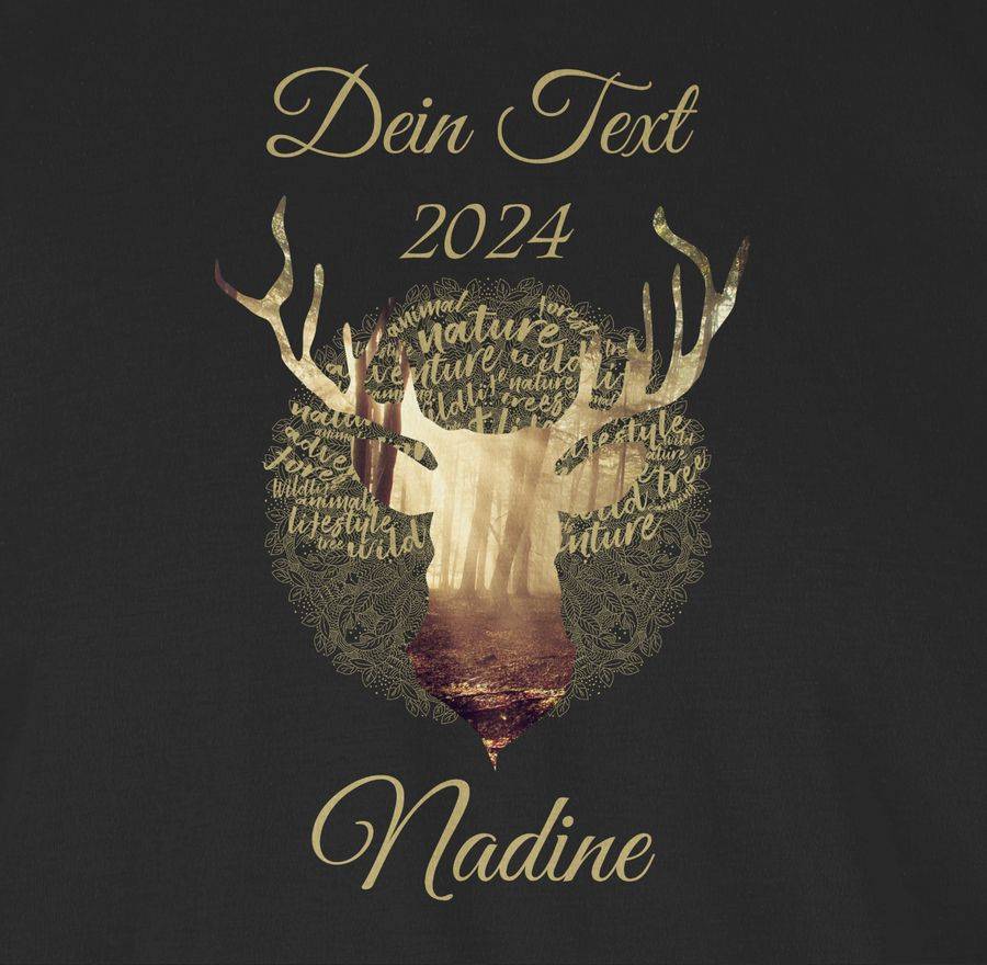 Shirtracer Tag Cloud - Hirsch Und Name In Gold: Tshirt Turnbeutel Shirtracer