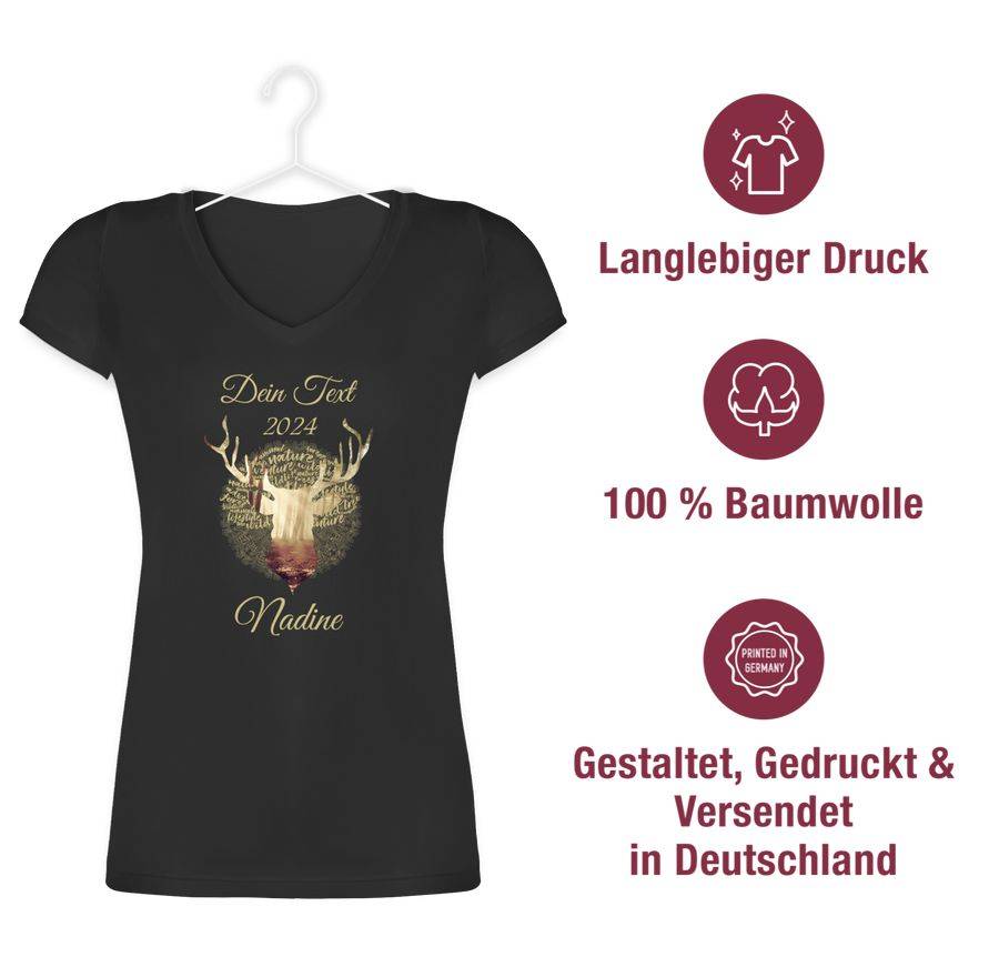 Shirtracer Tag Cloud - Hirsch Und Name In Gold: Tshirt Turnbeutel Shirtracer