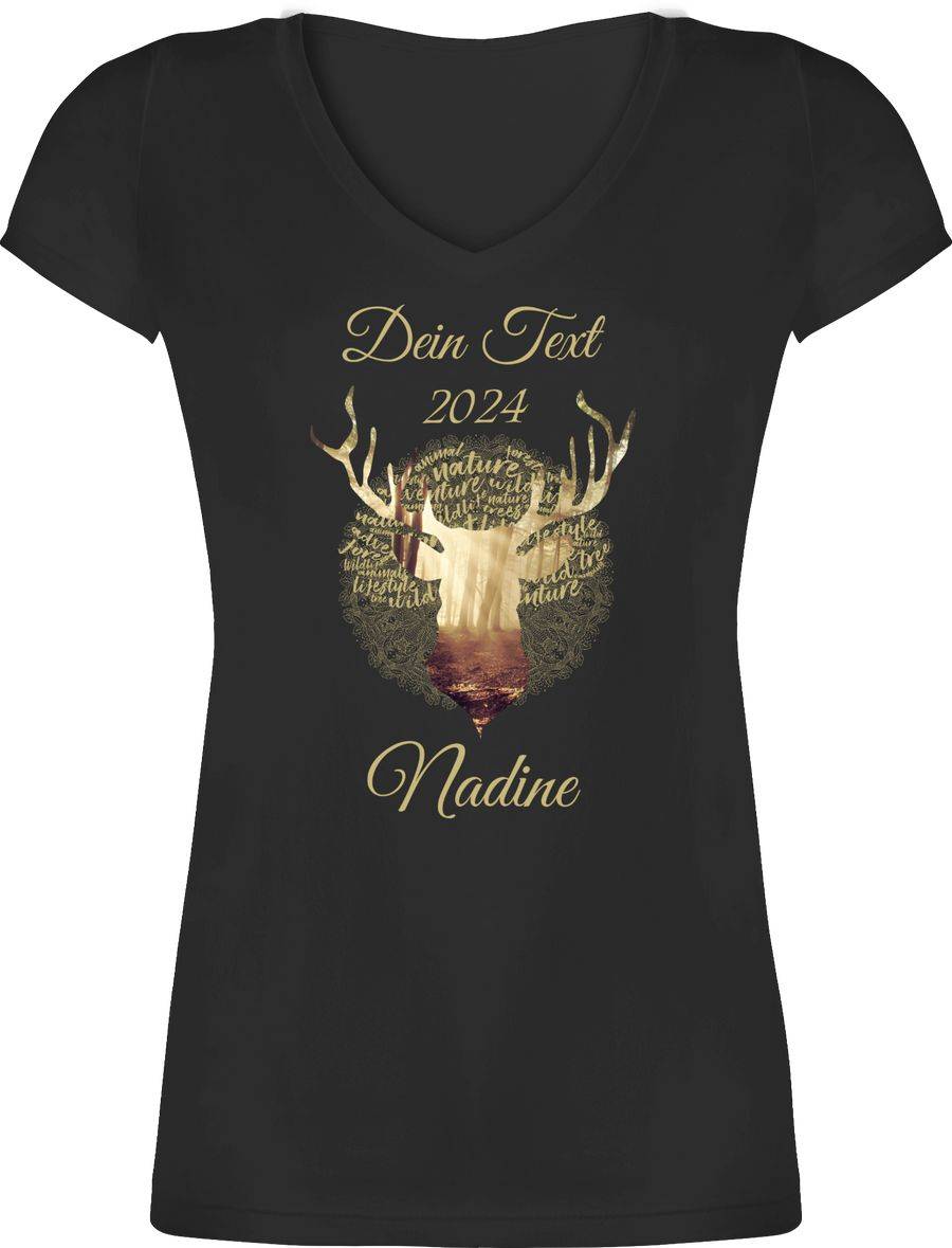 Shirtracer Tag Cloud - Hirsch und Name in Gold: Tshirt Turnbeutel Shirtracer