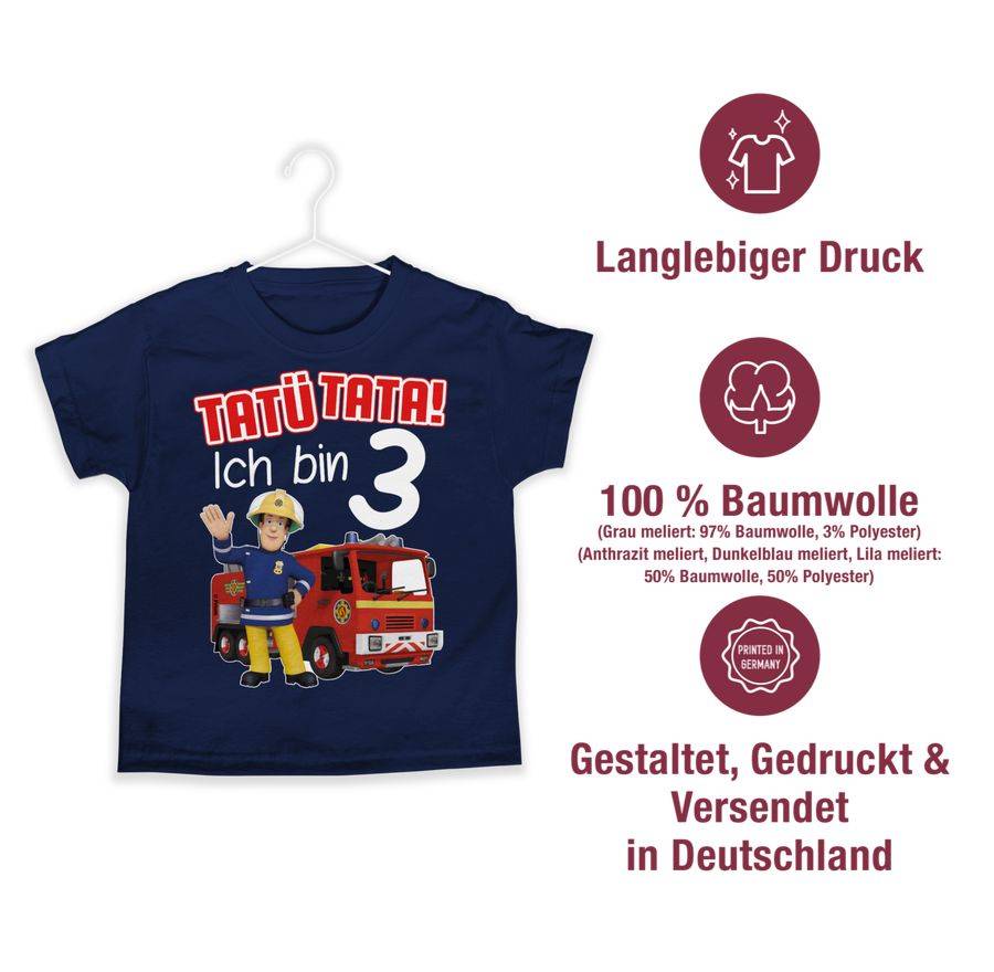 Shirtracer Tatü Tata! Ich Bin 3 - Rot: Tshirt Turnbeutel Shirtracer