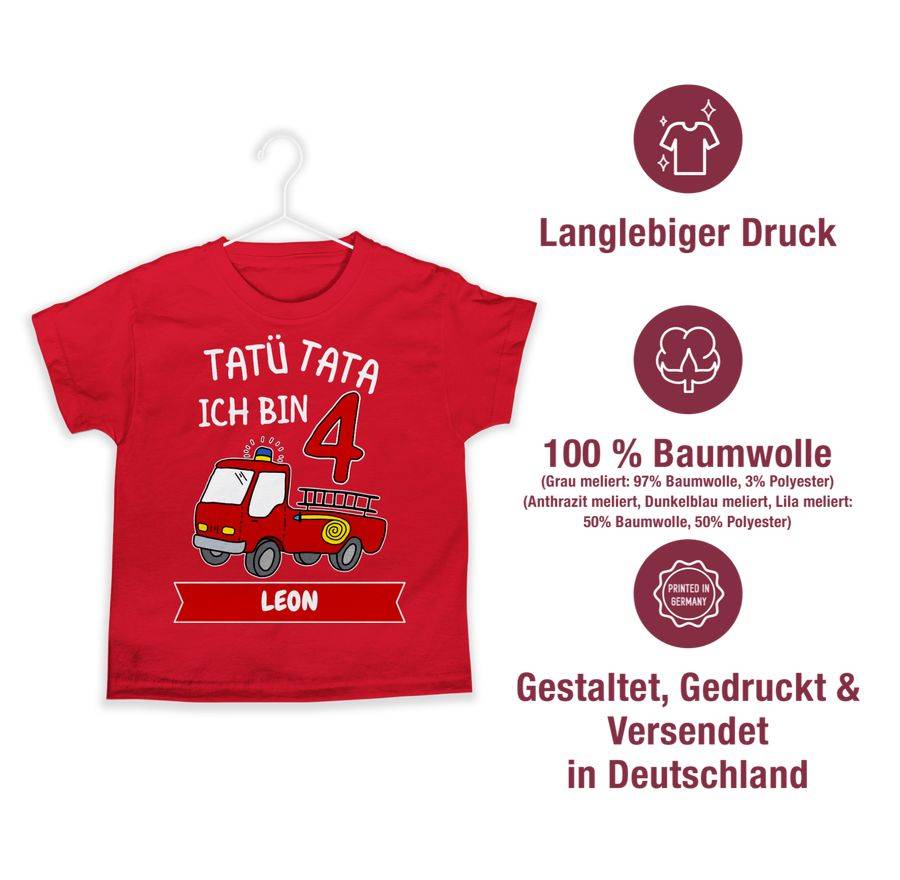 Shirtracer Tatü Tata Ich Bin 4 - Tatütata Ich Werde 4 Feuerwehrauto Ist Da: T-Shirt Rucksac Shirtracer