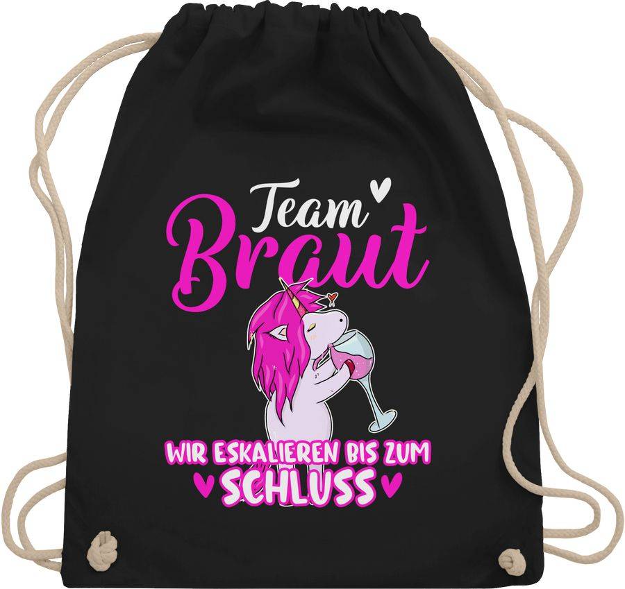 Shirtracer Team Braut wir eskalieren bis zum Schluss weiß/fuchsia Einhorn: Tshirt Rucksack Shirtracer