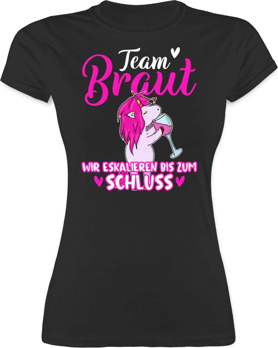 Shirtracer Team Braut wir eskalieren bis zum Schluss weiß/fuchsia Einhorn: Tshirt Rucksack Shirtracer