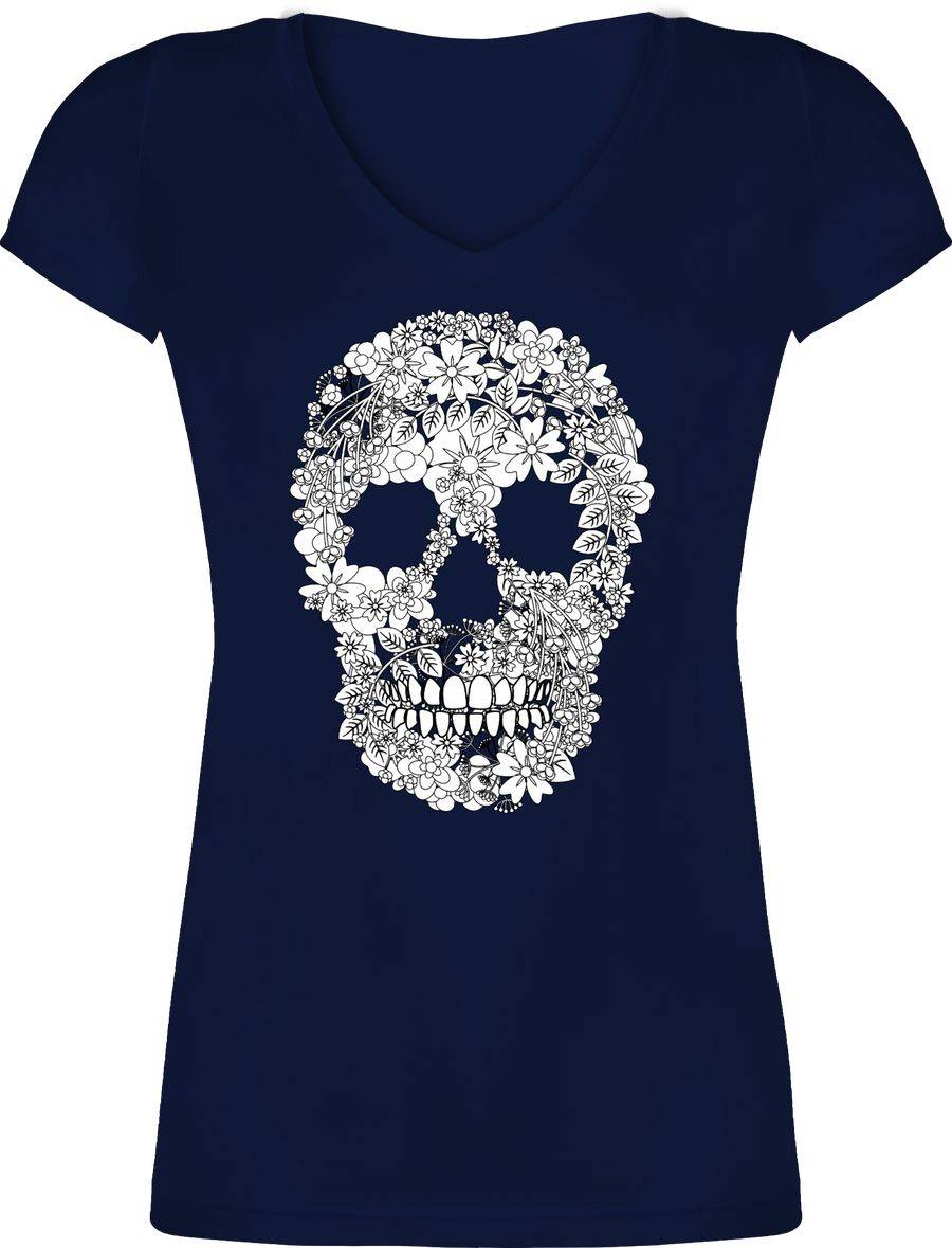 Shirtracer Totenkopf Blumen Skull Flowers: Tshirt Turnbeutel Shirtracer