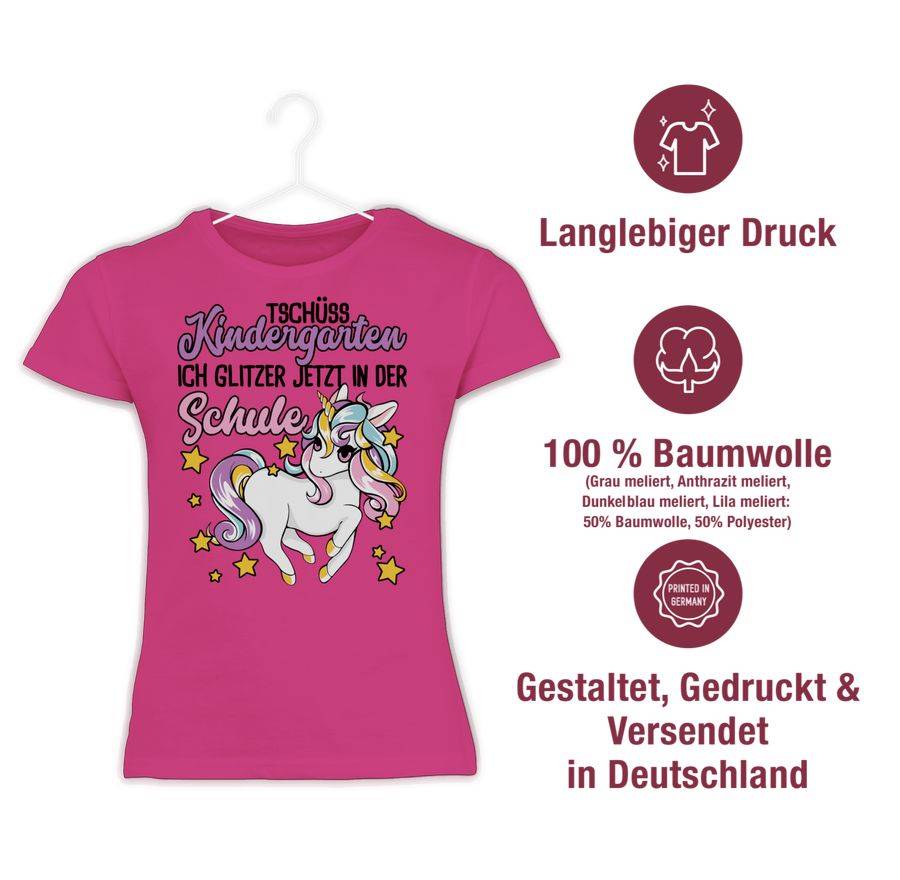 Shirtracer Tschüss Kindergarten Ich Glitzer Jetzt In Der Schule Mit Einhorn: Tshirt Turnbeu Shirtracer