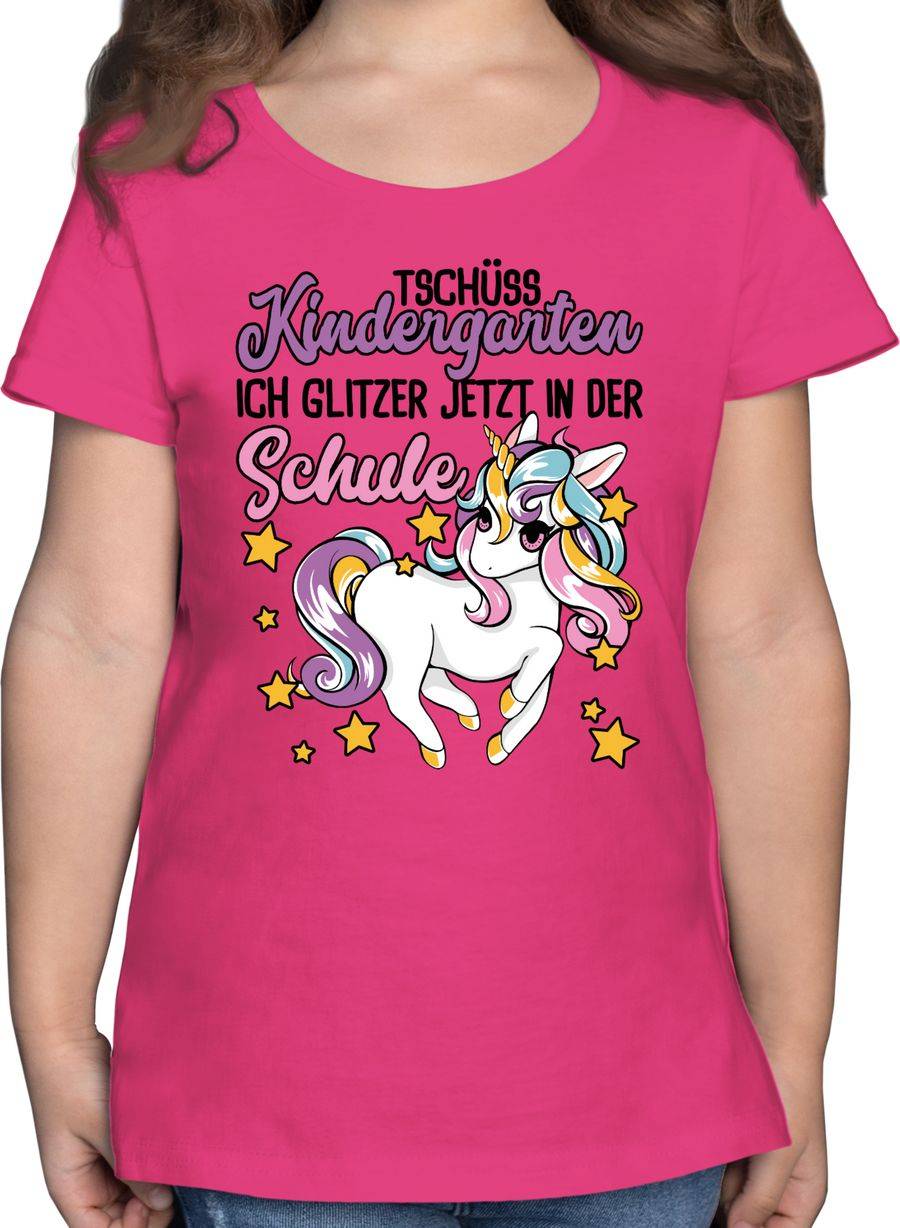 Shirtracer Tschüss Kindergarten ich glitzer jetzt in der Schule mit Einhorn: Tshirt Turnbeu Shirtracer