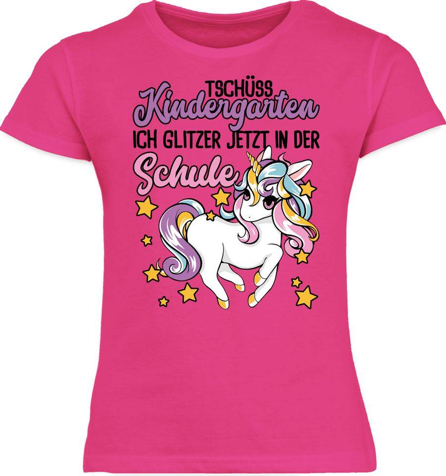 Shirtracer Tschüss Kindergarten ich glitzer jetzt in der Schule mit Einhorn: Tshirt Turnbeu Shirtracer
