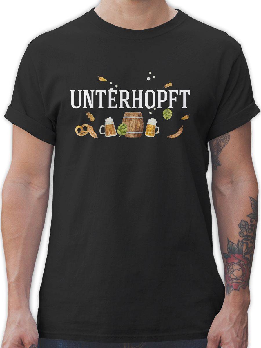 Shirtracer Unterhopft - Schriftzug und Volksfest Symbole: T-Shirt Turnbeutel Shirtracer