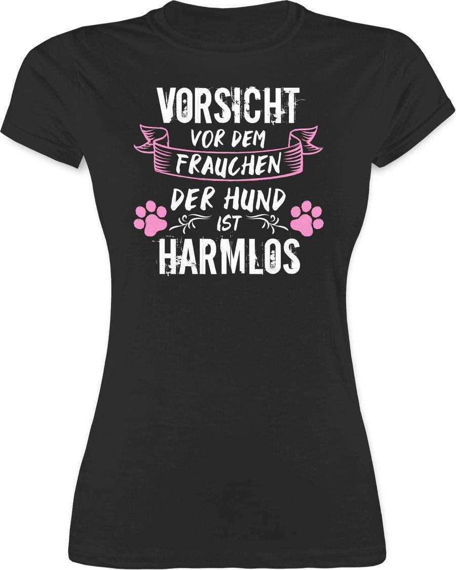 Shirtracer Vorsicht vor dem Frauchen der Hund ist harmlos - Grunge/Vintage - Weiß Shirts Shirtracer