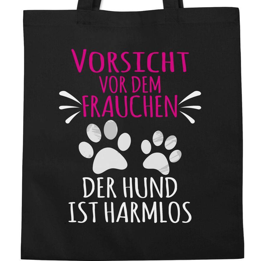 Shirtracer Vorsicht Vor Dem Frauchen - Pfotenabdrücke - Weiß: T-Shirt Turnbeutel Shirtracer