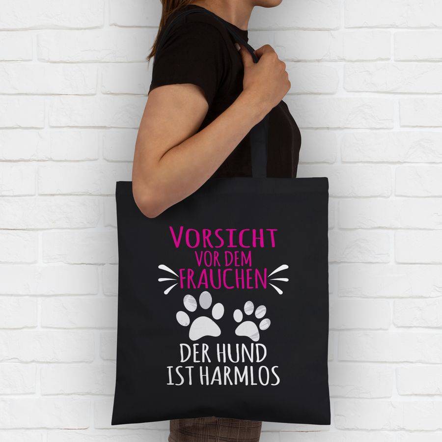 Shirtracer Vorsicht Vor Dem Frauchen - Pfotenabdrücke - Weiß: T-Shirt Turnbeutel Shirtracer