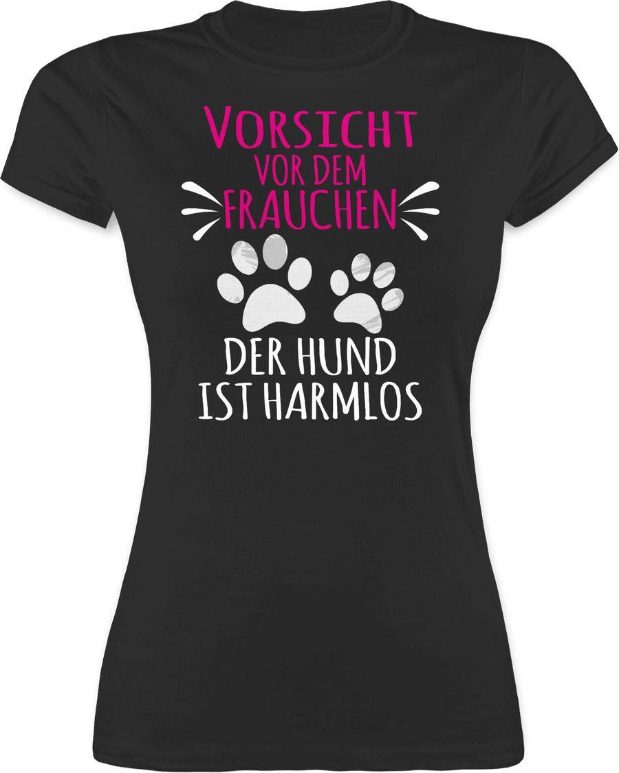 Shirtracer Vorsicht vor dem Frauchen - Pfotenabdrücke - weiß: T-Shirt Turnbeutel Shirtracer